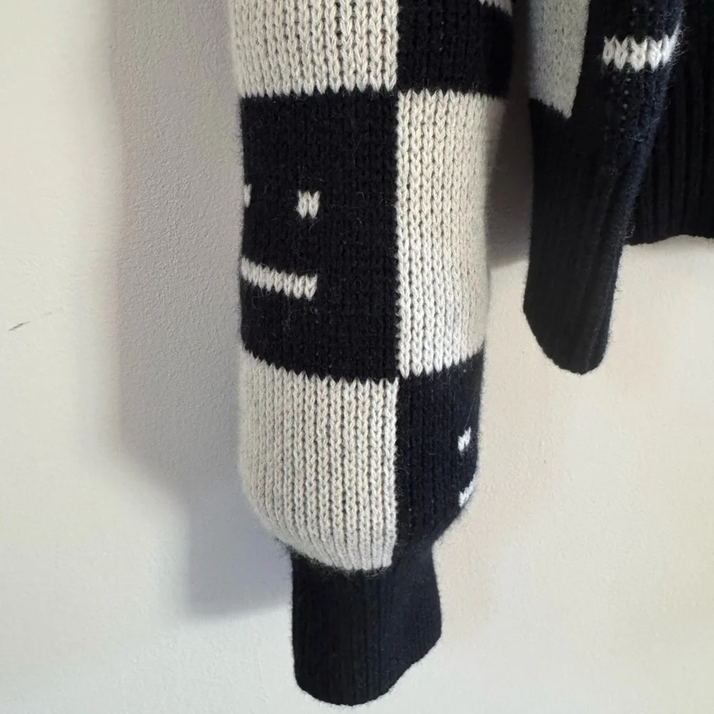 Acne Studios Face Checkerboard Wool Sweater Black Oatmeal Beige XS - Picture 6 of 9